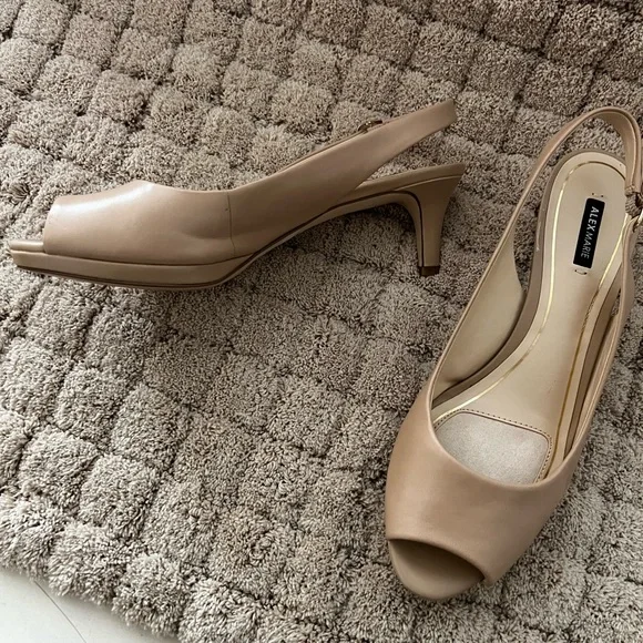 Alex Marie Beige Peep-Toe Slingback Mules - Picture 3 of 6